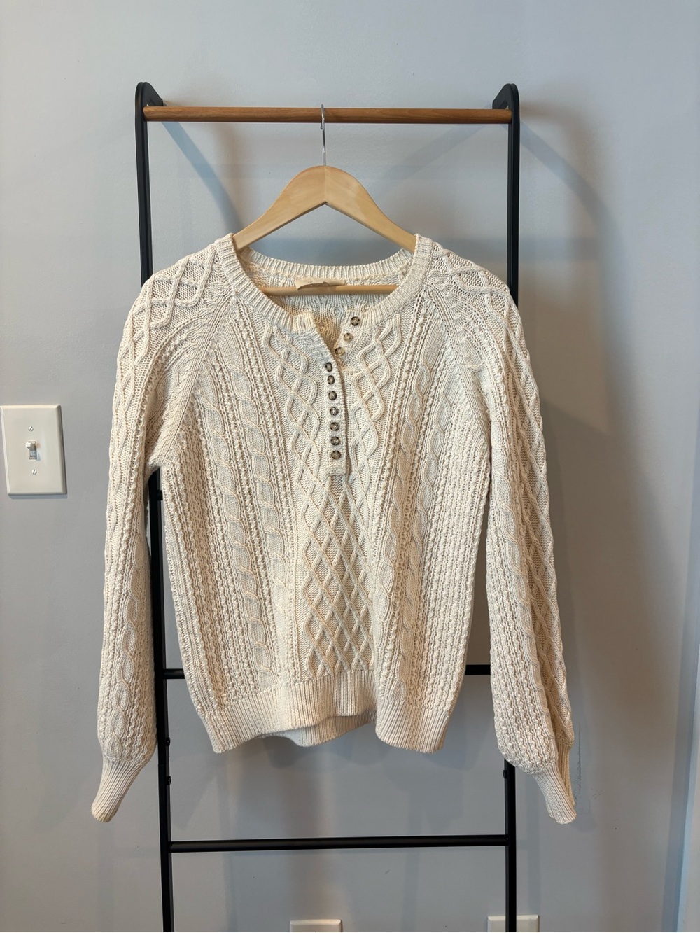 Sezane Cream Cable-Knit Henley Sweater
